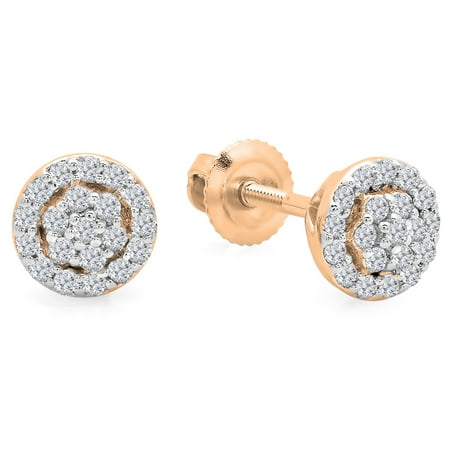 - 0.25 Carat (ctw) 14K Rose Gold Round White Diamond Ladies Circle Cluster Stud Earrings 1/4 CT
