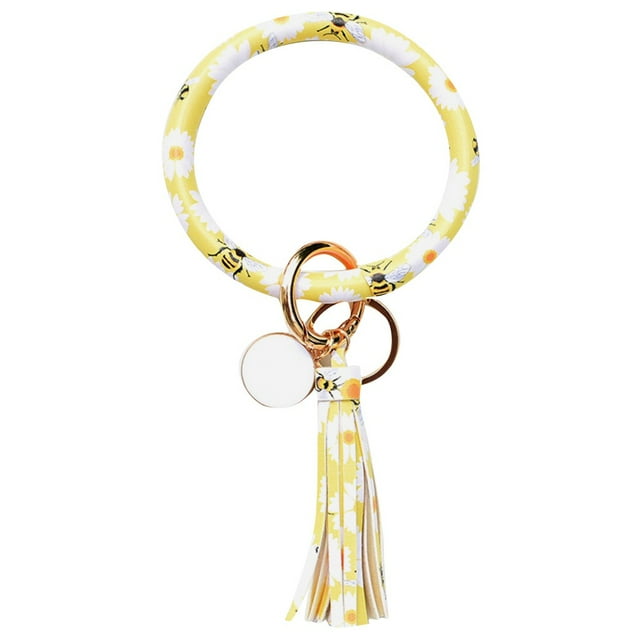 Tendance Mode Grand Bracelet en Cuir à Pampilles Rond Porte-Clés Bague Bijou Dragonne
