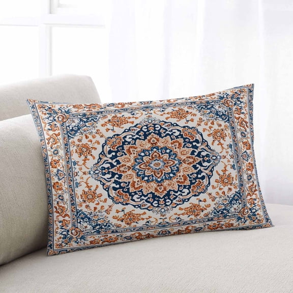 Blue Burnt Orange Boho Standard Size Pillow Cover, Pillowcase Protectors with Zipper, Breathable Decorative Throw Pillow Case Cover, Antique Southwestern Ethnic Pillow Shams for Couch Sofa 20x26Inch