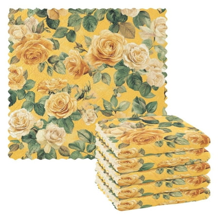 

6 Pieces of Kitchen Towels 11x11Inch Kitchen Dish Cloths Kitchen Dish Towels Reuseable Cleaning Cloths Pretty Yellow Rose