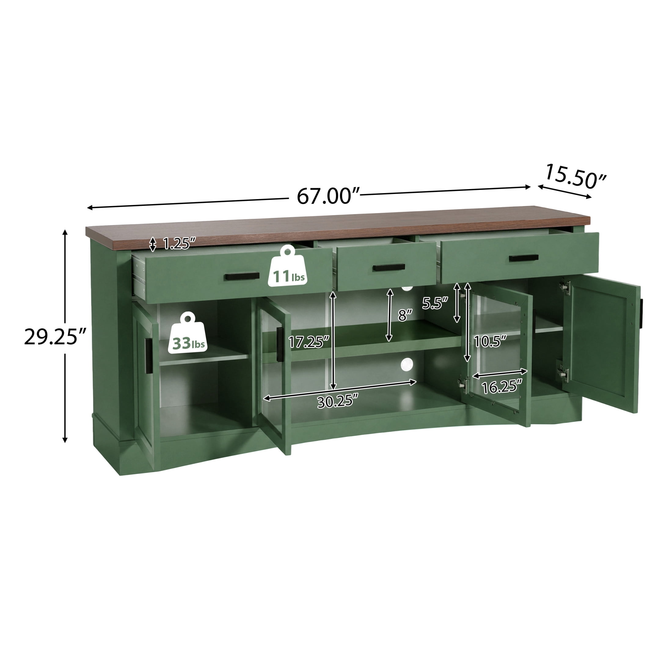 Christopher Knight Home 67" Modern TV Stand Console, Cabinet with Glass Doors, Storage Drawers, Green