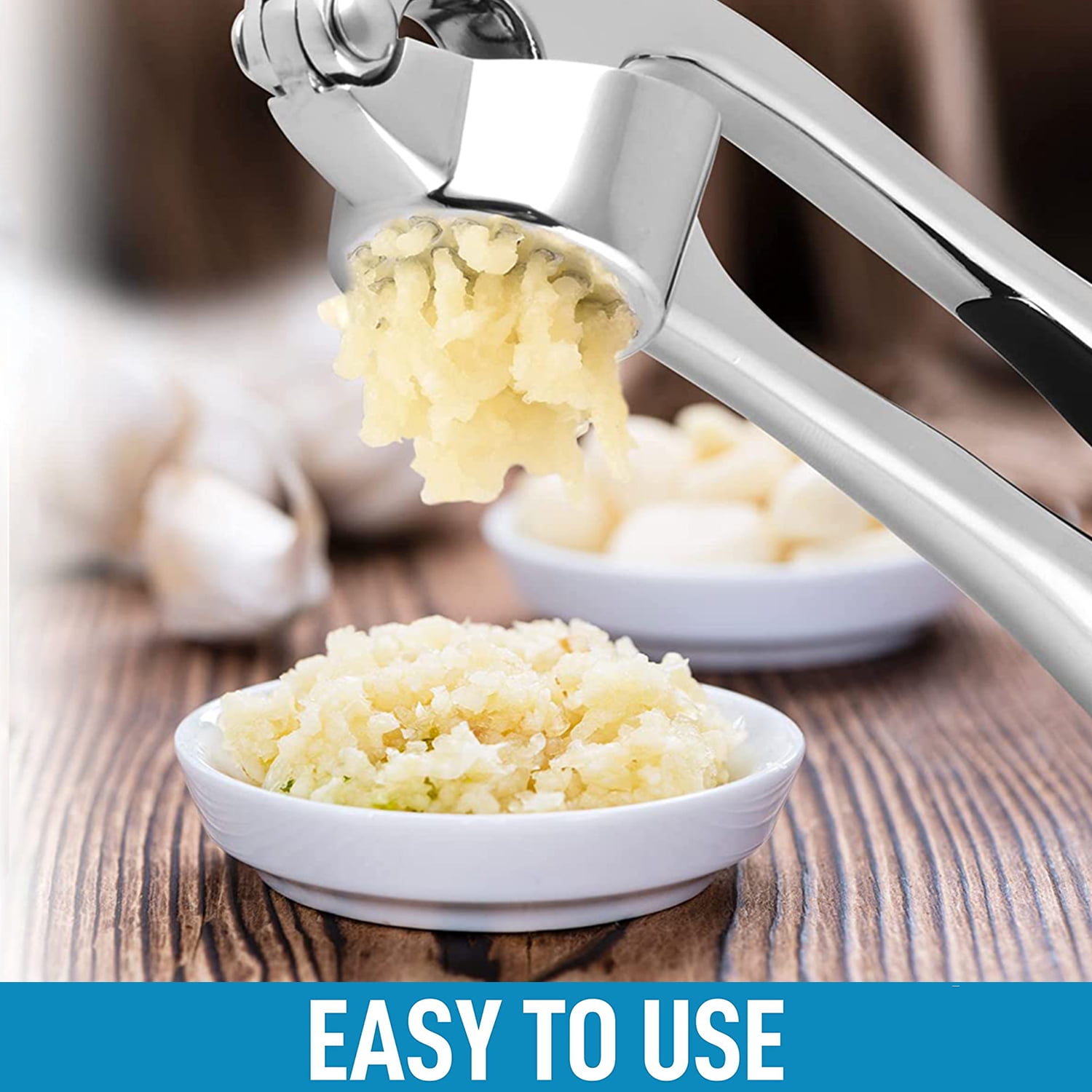 Bru Joy Best Garlic Press with Cleaning Brush - Solid 18/10 Stainless Steel Crusher Mincer Ginger