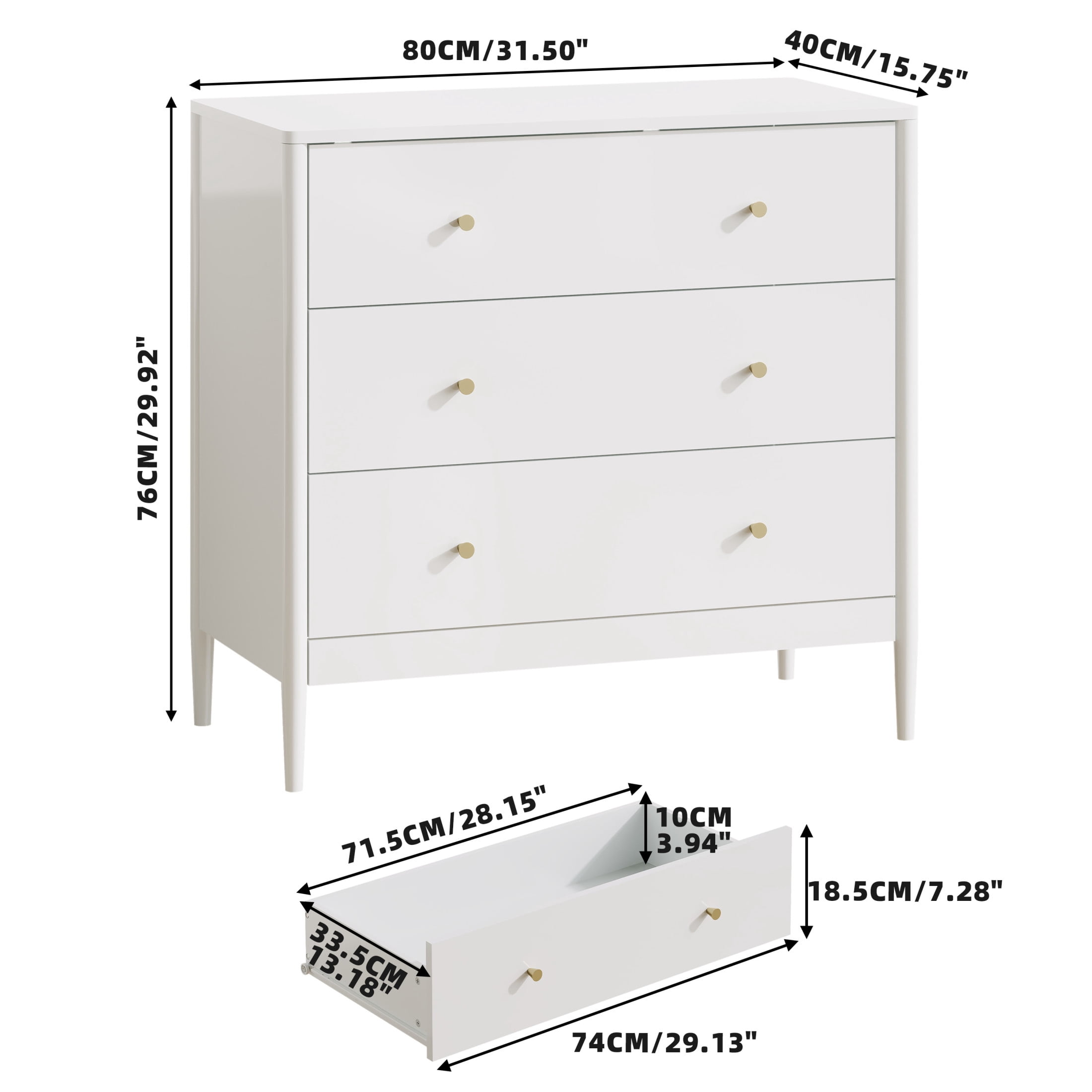 Noble House Prix Modern 3-Drawer Dresser Chest, Wooden Storage Cabinet, Organizer for Bedroom or Small Space, White