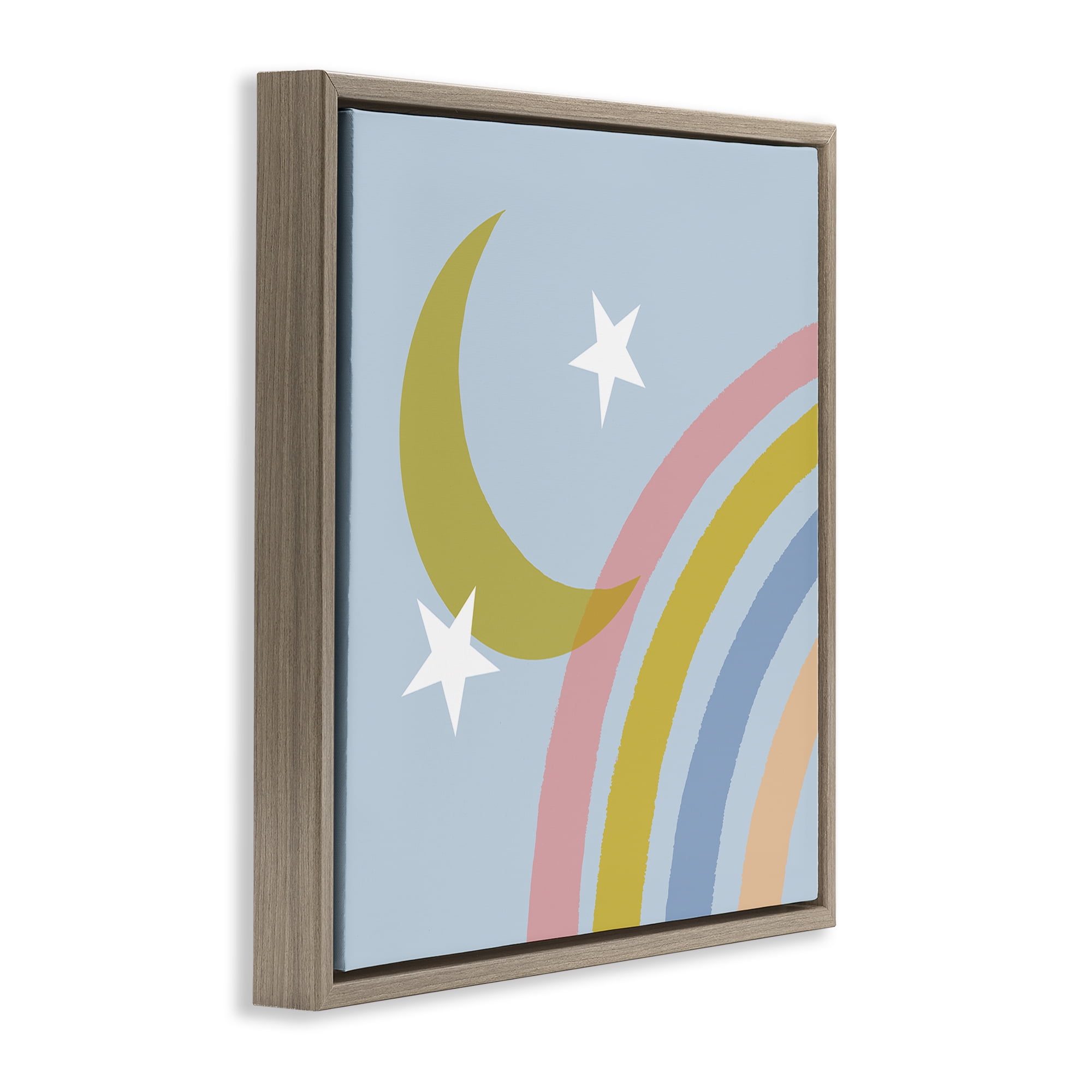 Stupell Industries Rainbow And Moon Shape Landscape & Nature Painting Brown Floater Framed Canvas Art Print Wall Art, 18 x 18