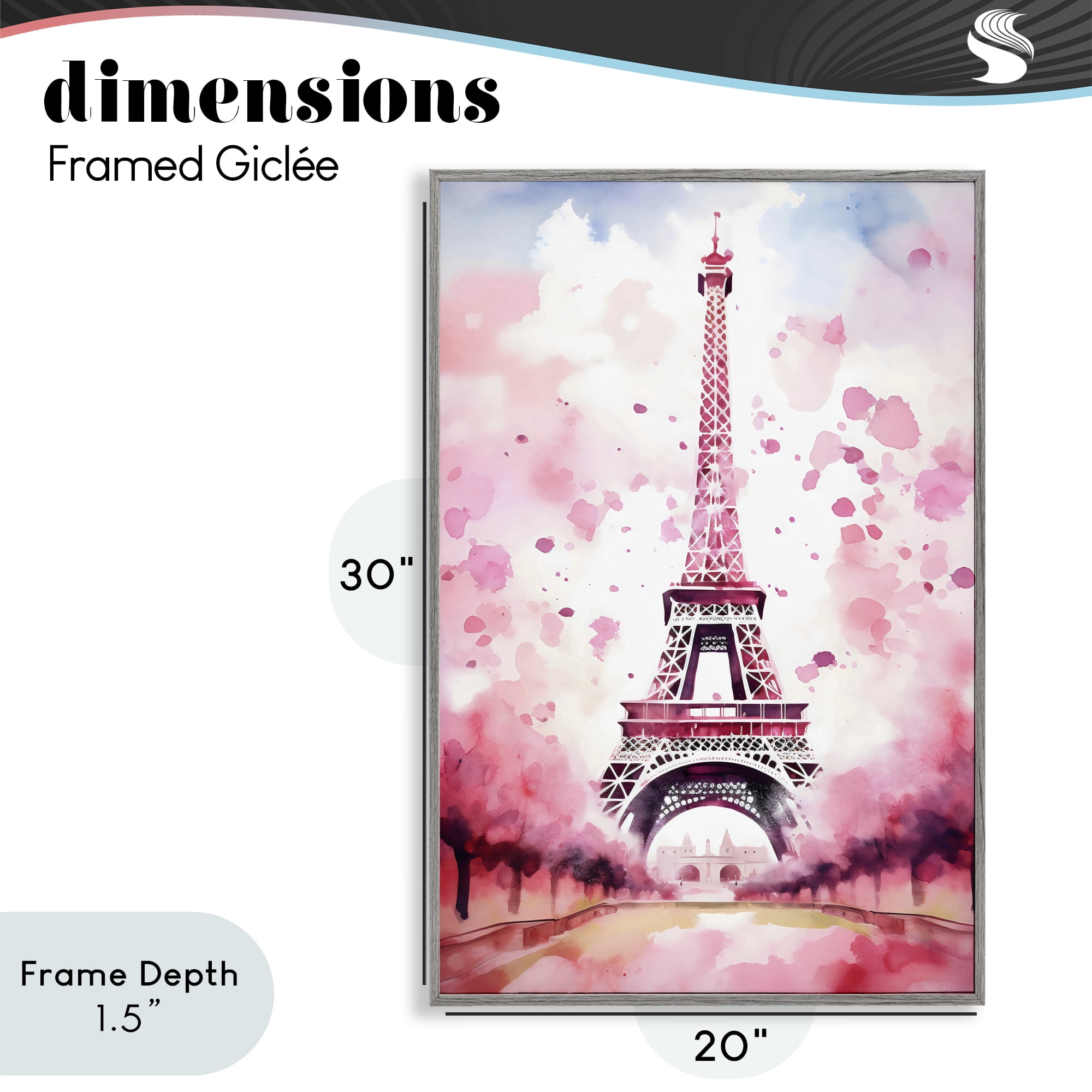 Stupell Industries Blush Watercolor Eiffel Tower Gray Framed Giclee Art, design by Creative Studio