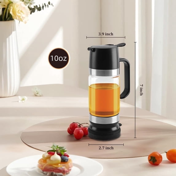 Glass Honey Dispenser No Drip with Base, 10oz Honey Pot Honey Jar Container with Handle, Maple Syrup Dispenser for Honey and Syrup
