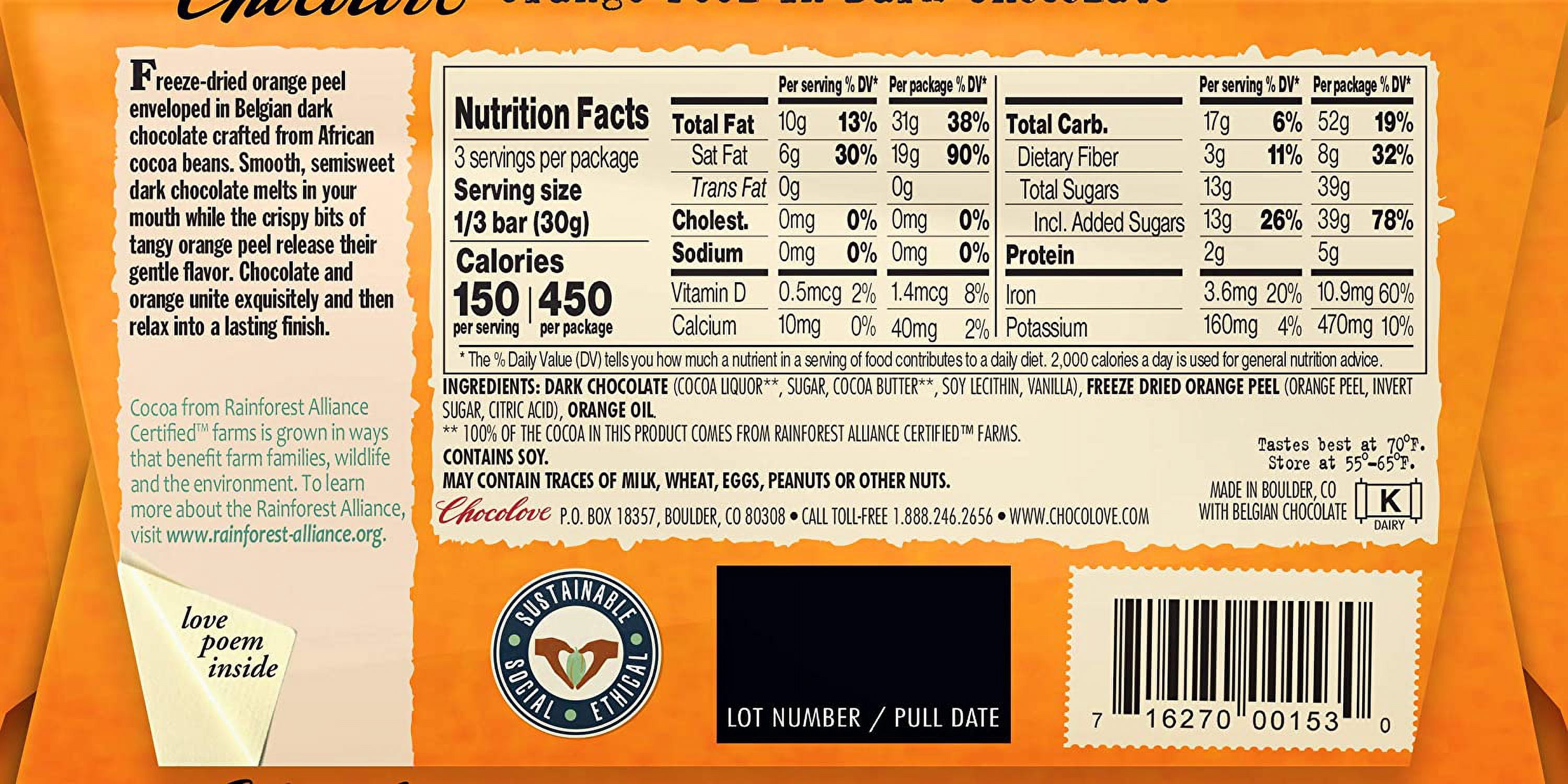 Chocolove Orange Peel in Dark Chocolate 55% Cocoa 3.2 oz Pack of 2