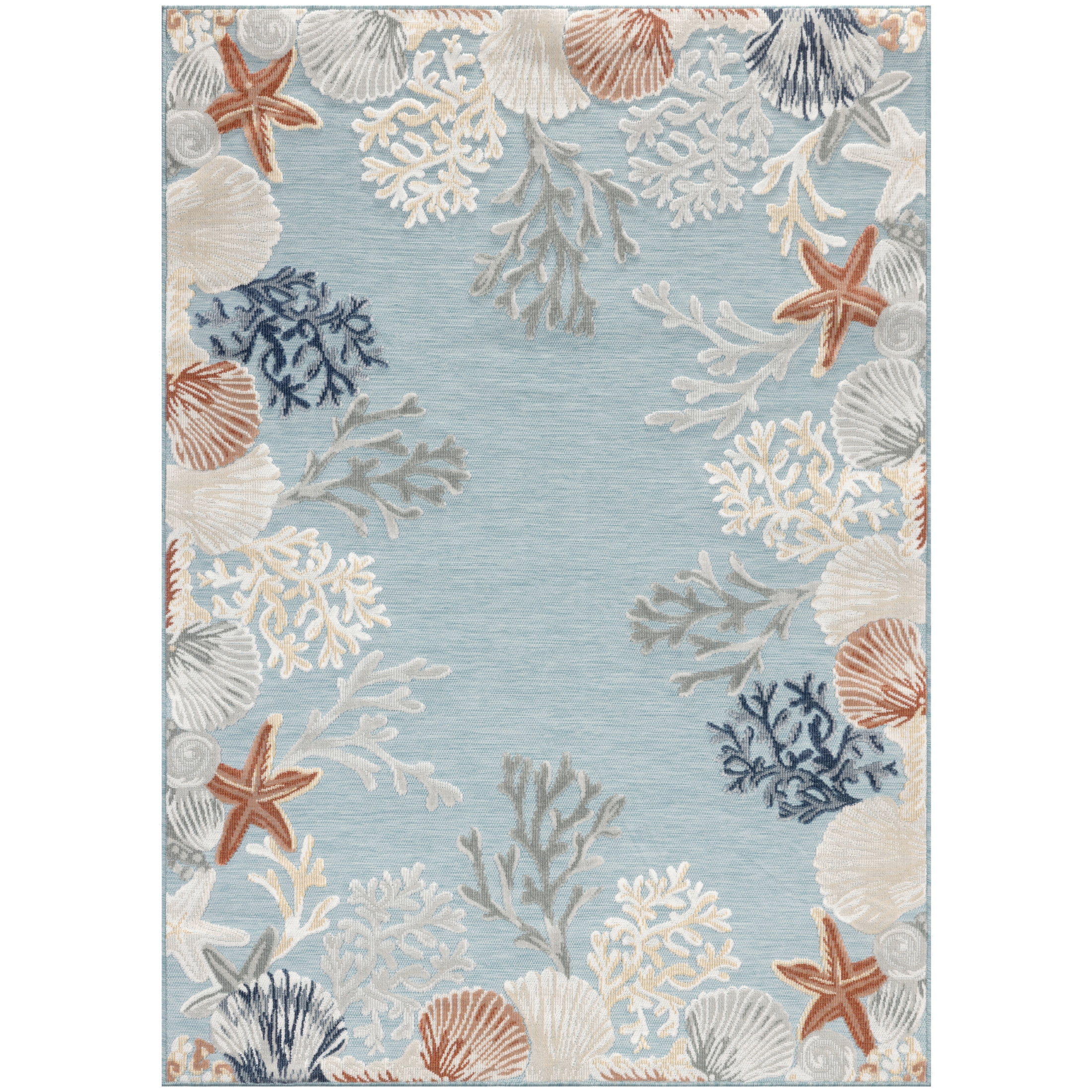 Nourison Suncoast 4' x 6' Teal Multicolor Coastal, Nautical & Beach Rug