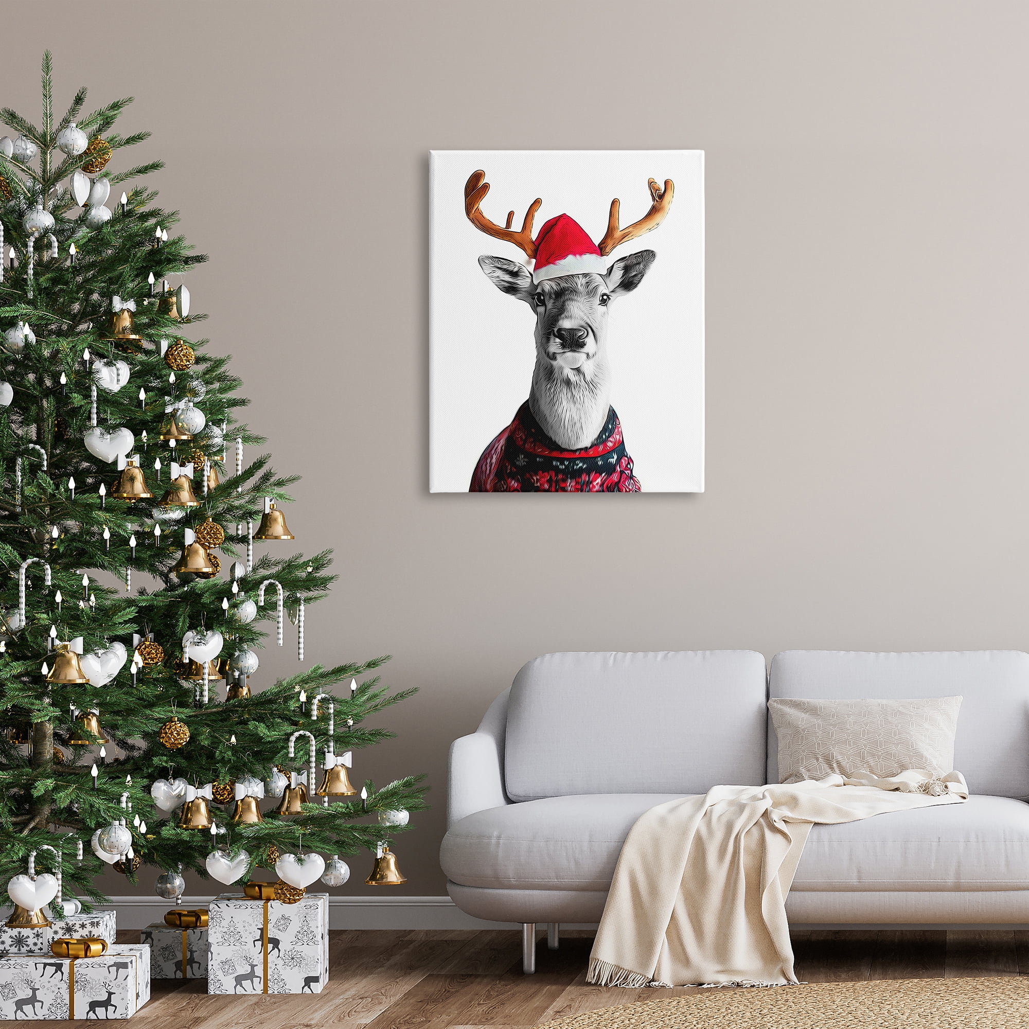 Stupell Industries Deer in Holiday Sweater Holiday Painting Gallery Wrapped Canvas Art Print Wall Art, 30 x 40
