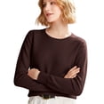 thumbnail image 2 of Women's 100 Percent Pure Wool Sweater Long Sleeve Pullover Crew Neck Tops for Woman Brown S, 2 of 9