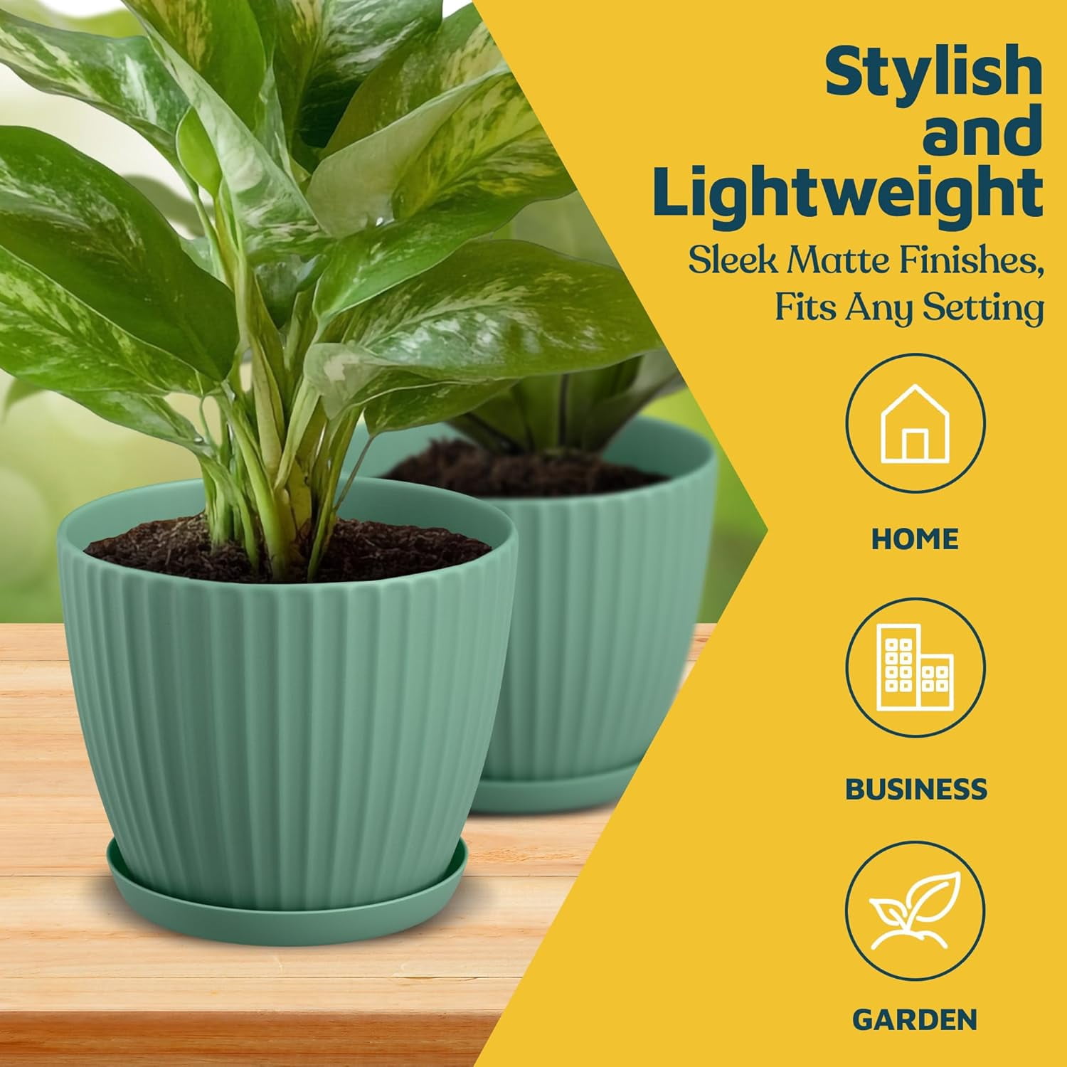 Mint 6-Inch Plant Pots with Drainage & Saucers 18 Pack, Indoor & Outdoor Planters for Houseplants, Herbs, and Flowers, Durable & Weatherproof Material, Stackable, Lightweight, Minimalist Design
