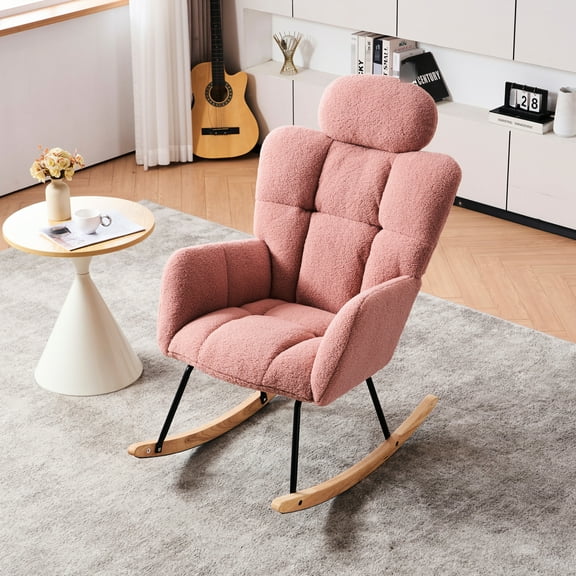 Pink Rocking Glider Chair, Fabric Upholstery, With Foam Filling For Bedroom Living Room Office Accent Chair In Pink, Upholstered, Function