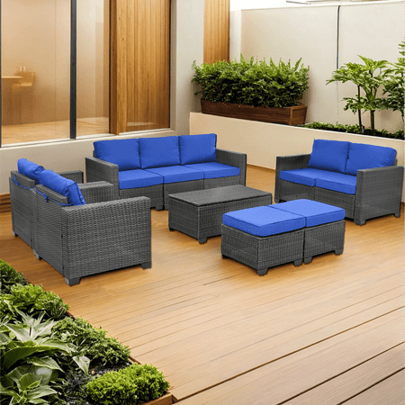 10 Pieces Patio Furniture Sets Outdoor,Manual Weaving Wicker Rattan Sectional Sofa Patio Conversation Sets with Cushions & Coffee Table with Hidden Storage for Outside, Balcony, Porch