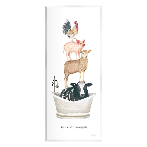 Stupell Industries Wash Scrub Rinse Animals Animals & Insects Painting Unframed Art Print Wall Art, 7 x 17