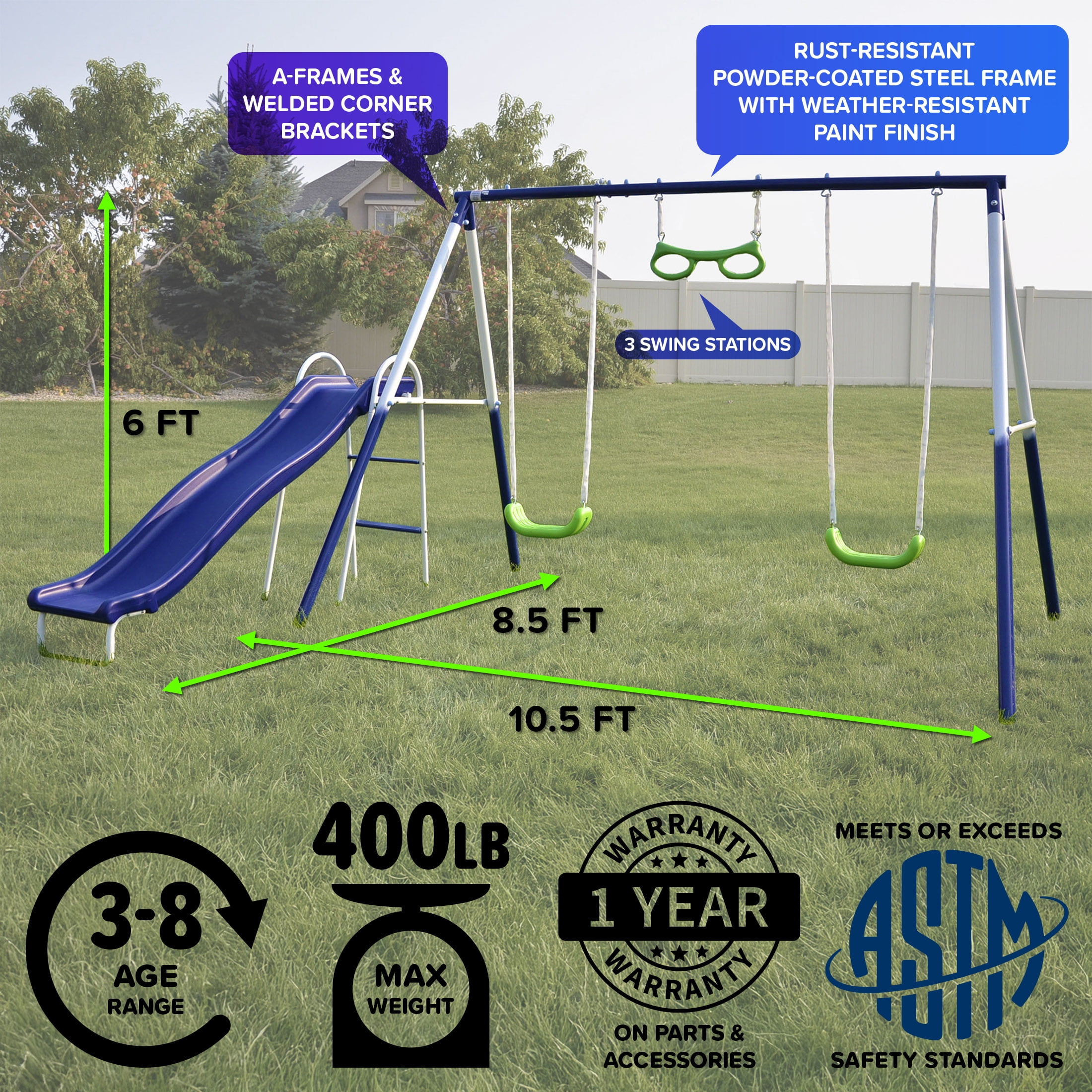 Sportspower Sierra Vista Outdoor Metal Swing Set with Trapeze