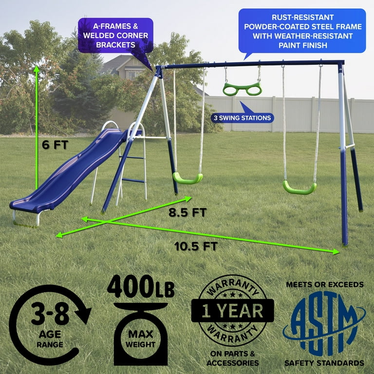 Sportspower Sierra Vista Outdoor Metal Swing Set with Trapeze