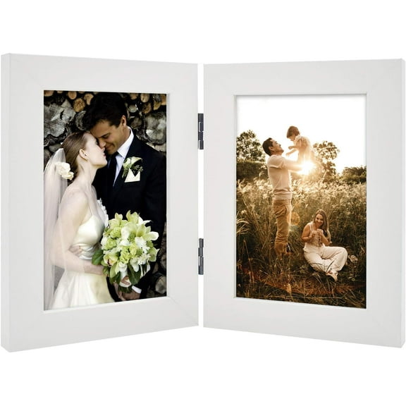 Golden State Art 2-Opening 4x6 Table-top Folding Hinged Picture Frames, White, 1 Count