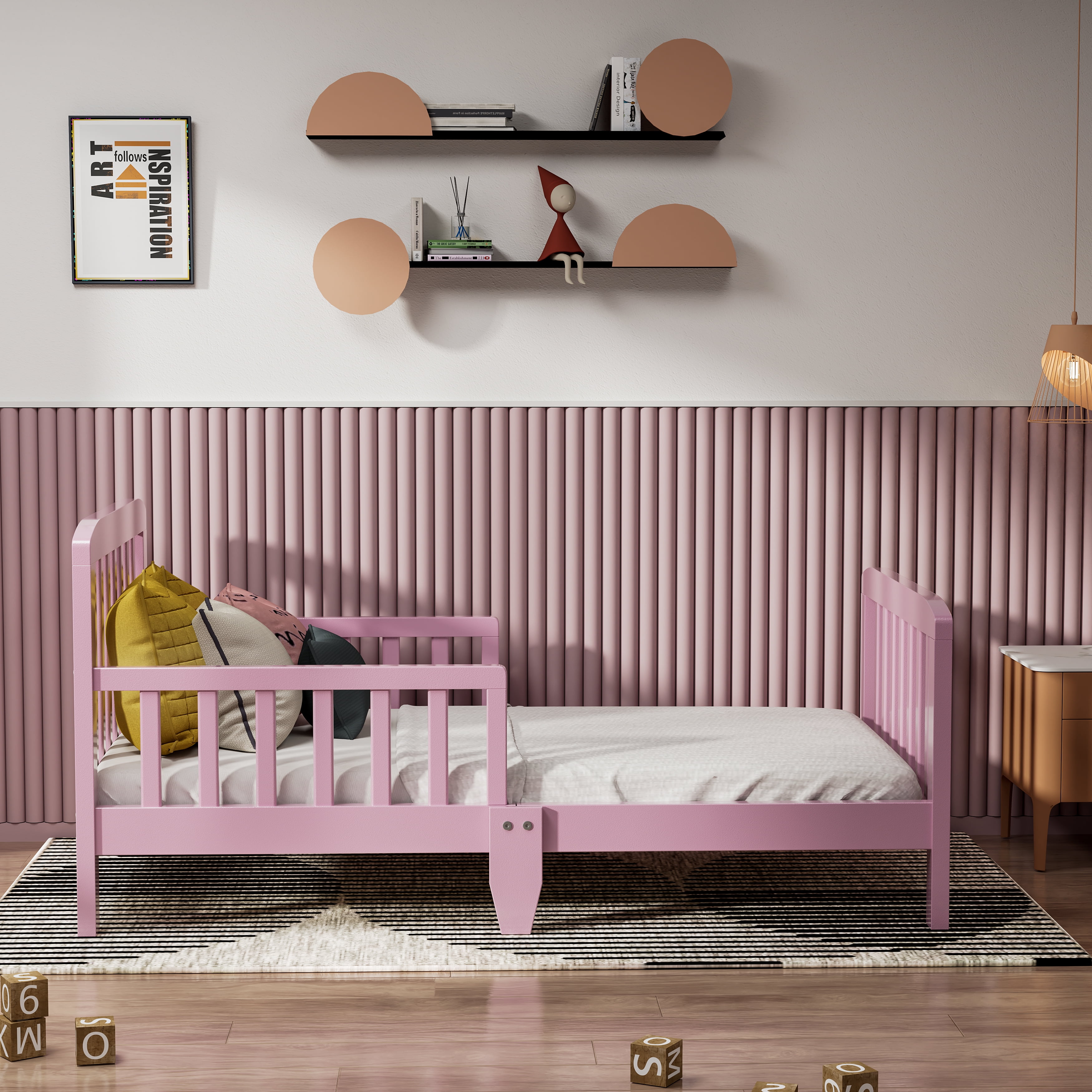 Fizzy Baby Classic Toddler Bed with Rails Wooden Beds for Kids, Pink