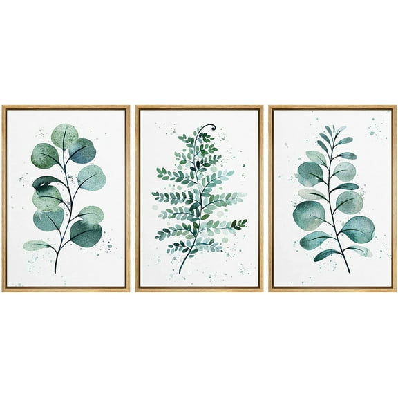 wall26 Framed Canvas Print Wall Art Set Pastel Watercolor Green Forest Plants Nature Wilderness Illustrations Modern Art Bohemian Decorative for Living Room, Bedroom, Office - 16"x24"x3 Nat