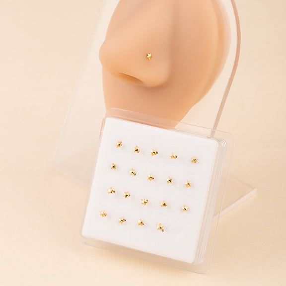 Firefly Hope 20Pcs Hypoallergenic Direct-Entry Straight Nose Studs & Rings - Unisex Nostril Piercing Jewelry for Women & Men, Golden E