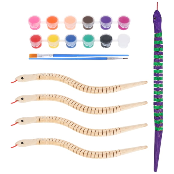 KAKOWELY Petits Serpents Jouet 1 Ensemble Jouets Serpents pour Peindre Serpent en Bois Non Fini Jouet de Gribouillage pour Enfants Décorations de Fête Reptiles avec Peinture et Pinceaux 11.81"X0.67"X0.63 Pouces