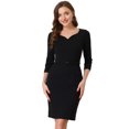 thumbnail image 1 of Vestido de mujer elegante con escote corazón y manga 3/4 con cinturón para oficina Negro XL, 1 of 6