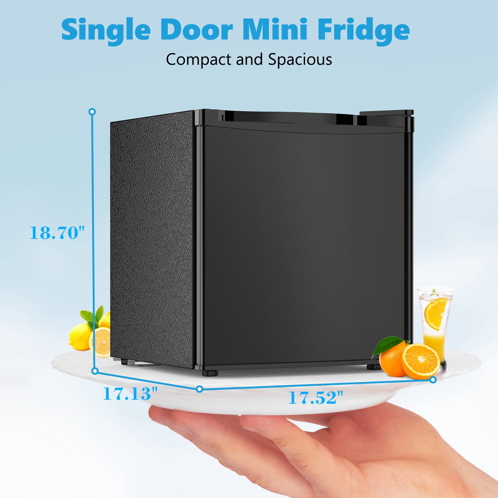 CRZOE 1.6 Cu.ft Mini Fridge with Freezer, Compact Single Reversible Door Refrigerator, Adjustable Thermostat, Ultra Quiet, Energy Efficient for Office, Dorm, Bedroom, Apartment -Black