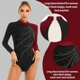 thumbnail image 3 of iiniim Womens Shiny Metallic Rhinestone Leotard Long Sleeve Mock Neck Bodysuit, 3 of 7