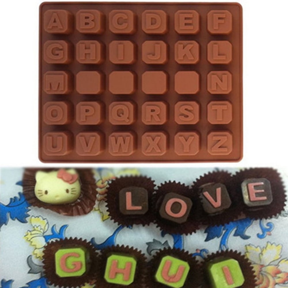 26 Slots Brown Non Stick Food Grade Silicone Alphabet Cavity Sweet Chocolate Mould Tray Cooking Birthday Accessory Party Kitchen Supplies