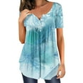 thumbnail image 2 of JGGSPWM Women Tops Plus Size Hide Belly Tunic Short Sleeve T Shirts 2023 Summer Button Up Henley Shirts Cute Tshirt Dressy Casual Blouses Pleated Swing Tunics 8-Marble PrintLight Blue S, 2 of 5