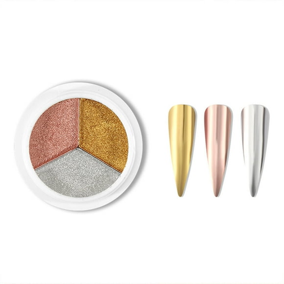 Graflsoa Tri-Color Mirror Chrome Nail Powder with Dual Brushes for Stunning Chrome Nails - Model #02