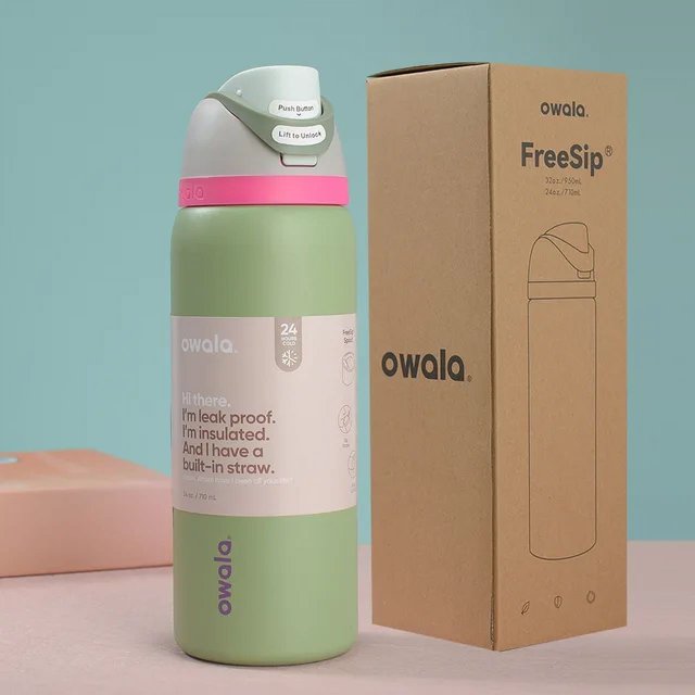 2024 Nueva botella de agua de acero inoxidable aislada Owala con pajita, botella de agua deportiva sin BPA, ideal para viajes, 24 Oz/32 Oz, 304