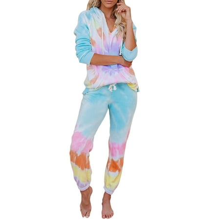 

Aleumdr Womens Tie Dye Printed Pajamas Set Two Piece Long Sleeve Top and Pants Joggers PJs Loungewear Nightwear