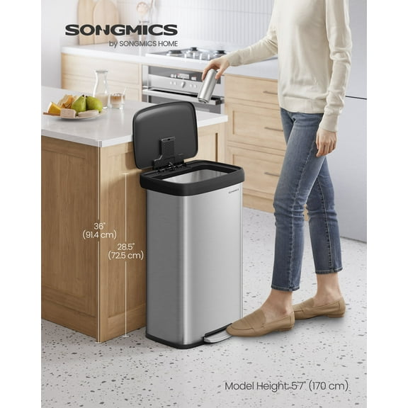21-Gallon Stainless Steel Trash Can - Large Kitchen Garbage Bin with Stay-Open Lid, Odor Control & Foot Pedal, Space-Saving, Silver and Black