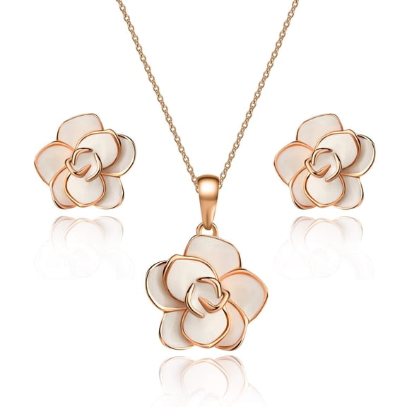 Rose Flower Necklace Earrings Set for Women Hypoallergenic Jewelry Sets