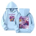 thumbnail image 1 of Moonsky Sudadera con capucha y cordón HUNTRX, estampado de grupo de chicas coreanas, jersey corto, suave y cómodo, top de manga larga para primavera y otoño. Azul claro 130, 1 of 4
