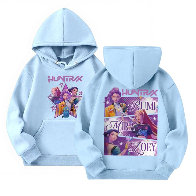 Moonsky Sudadera con capucha y cordón HUNTRX, estampado de grupo de chicas coreanas, jersey corto, suave y cómodo, top de manga larga para primavera y otoño. Azul claro 130