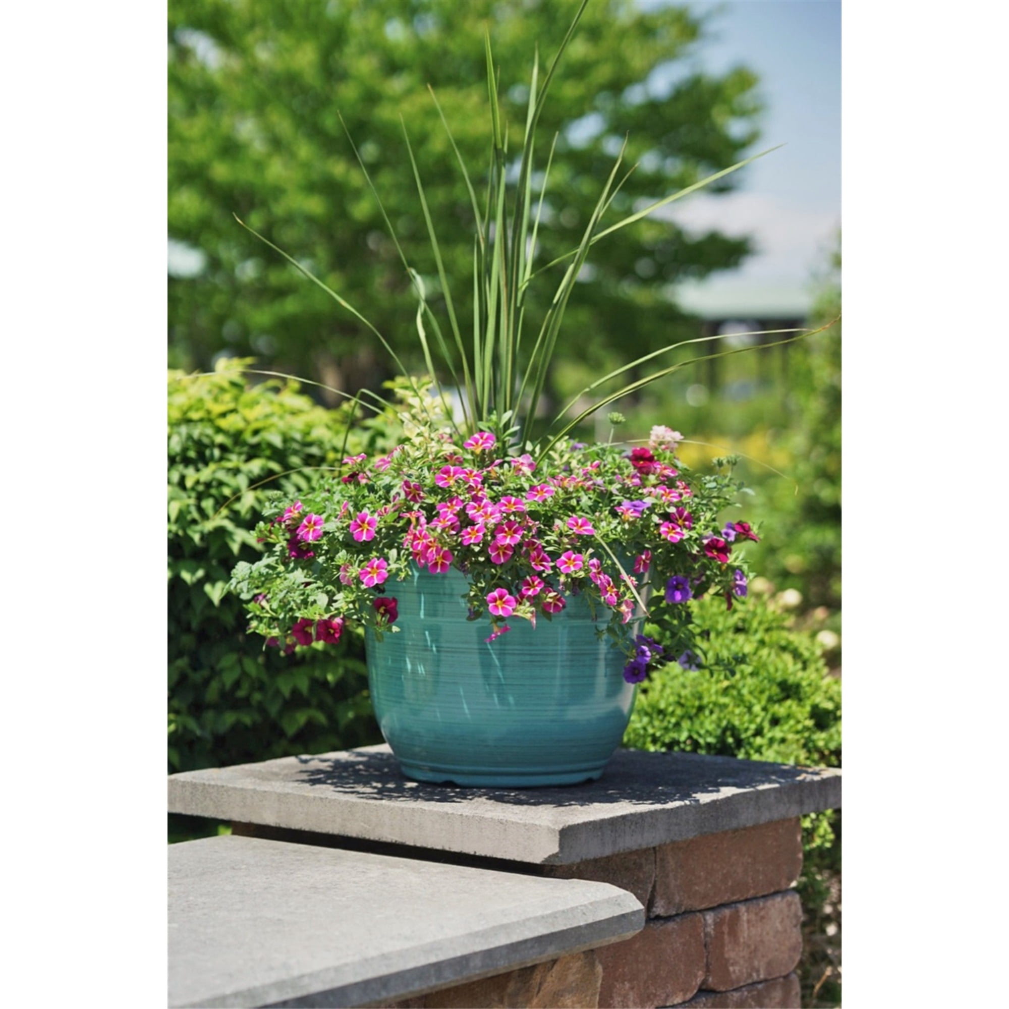 Garden Elements Indoor/Outdoor Glazed Brushed Happy Plastic Planter, Large, Dark Aqua, 15"