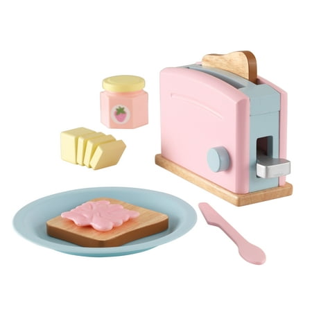 KidKraft Wooden Toaster Playset with 8 Pieces and Working Handle, Play Kitchen Toy -