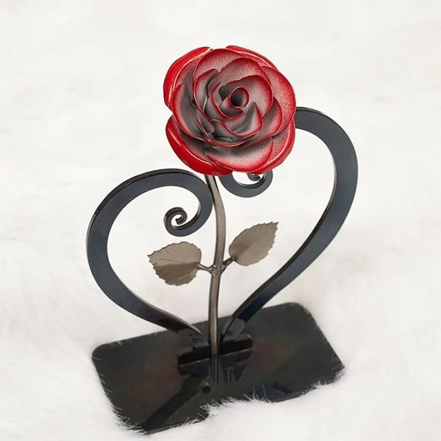 Cadeau de Saint-Valentin, Rose Rouge en Métal avec Support en Forme de Cœur Cadeau de Saint-Valentin Rose en Fer Rouge, Cadeaux de Saint-Valentin, Cadeaux de Saint-Valentin, Roses de Saint-Valentin
