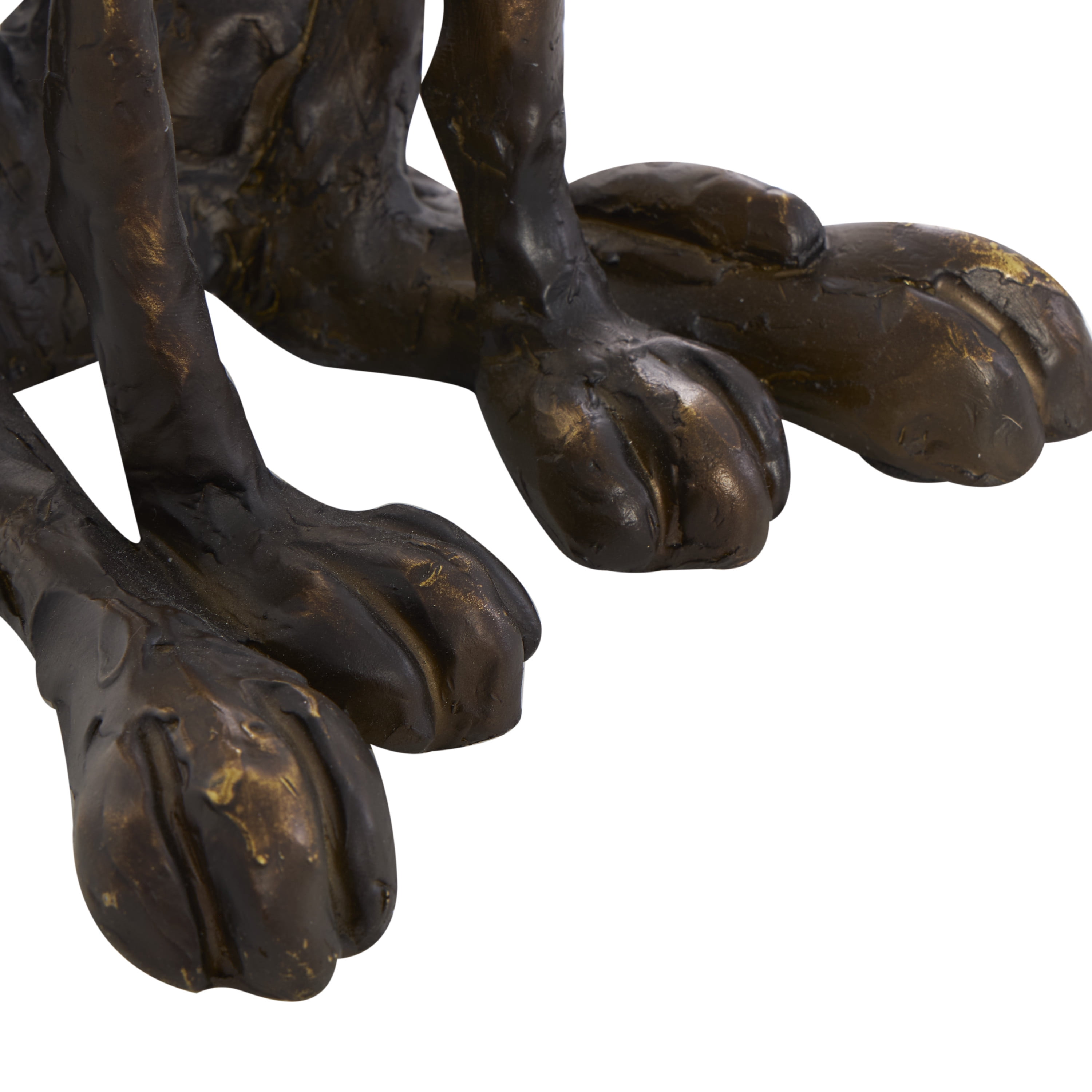 7" x 21" Bronze Polystone Distressed Slim Frame Dog Sculpture with Gold Accents, by DecMode