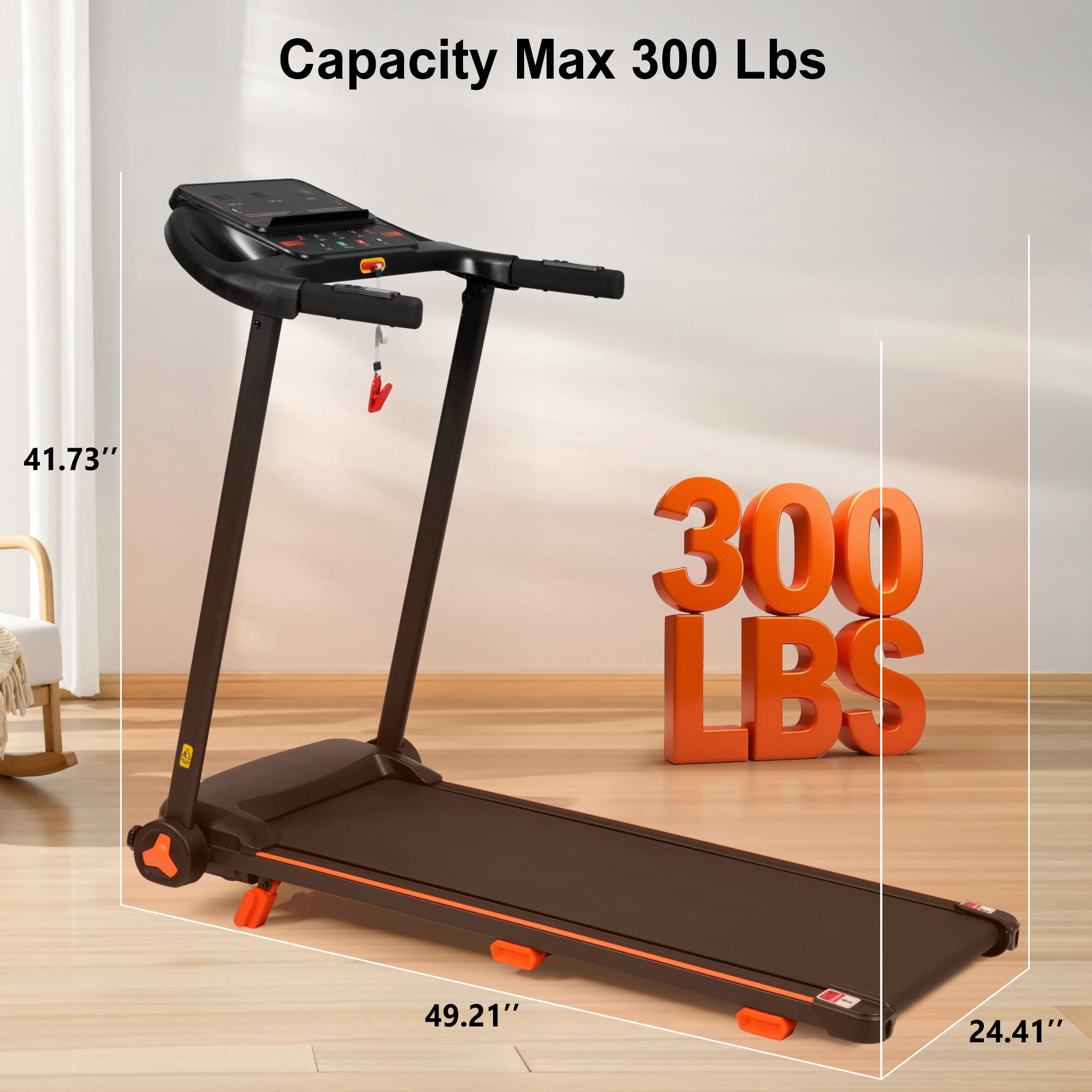 Aukfa Electric Treadmill with Incline, USB Charge, 300 lb Capacity 7.5 mph Max Speed for Home Office