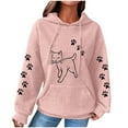thumbnail image 2 of Hooded Sweatshirts for Women Waffle Hoodies Cute Cats Print Sweatshirt Fall Winter Long Sleeved Round Neck Pullover Tops Outwears with Pocket, 2 of 3