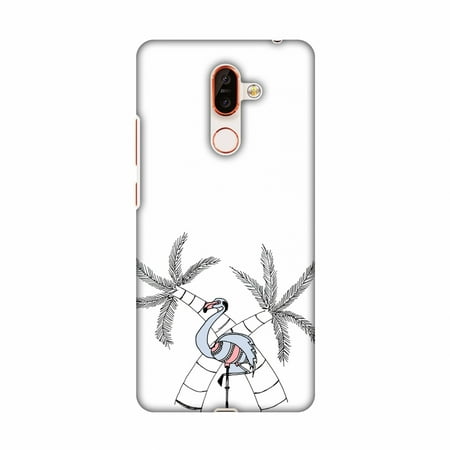 - Nokia 7 Plus Case, Premium Ultra Slim Fit Light Weight Handcrafted Printed Designer Hard Snap On Shell Case Back Cover for Nokia 7 Plus - Flamingo And Palm Trees- White