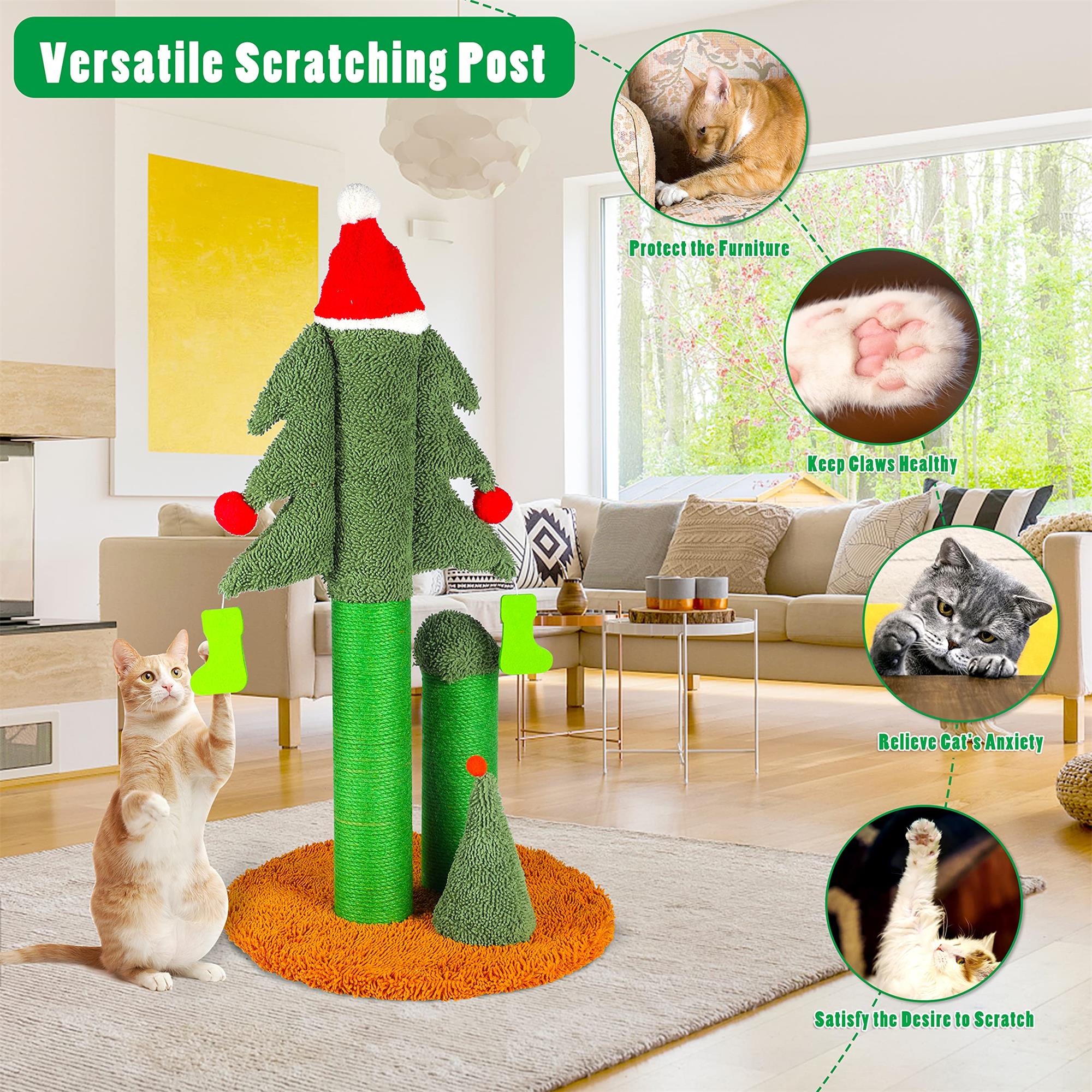 Pefilos 32" Indoor Cat Scratching Post, Christmas Tree Cat Scratcher Post with Natural Sisal Rope, Cat Tree for Small Kitten, Green