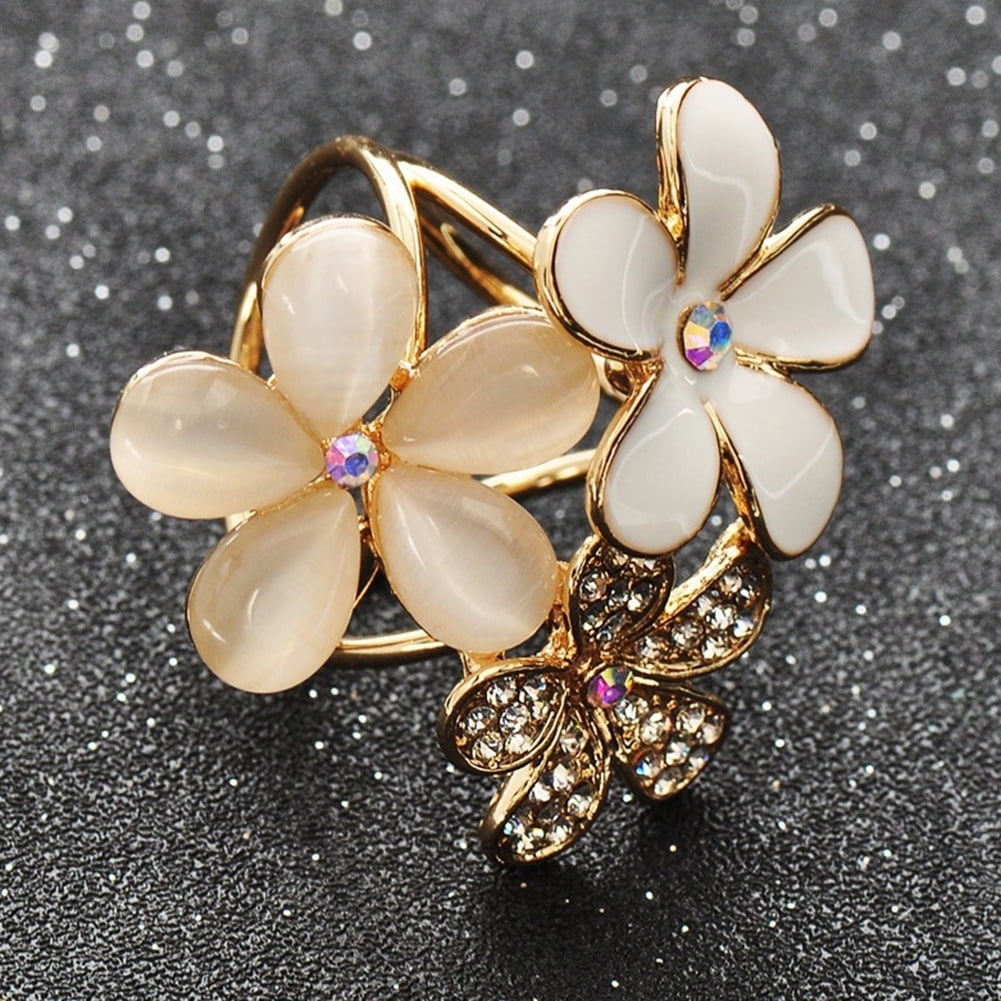 harmtty Women Shiny Rhinestone Inlaid Flower Scarf Ring Clip Holder Brooch  Pin Buckle 