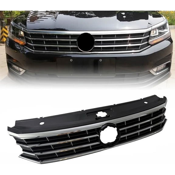 Front Upper Grille Black w/Chrome Compatible with 2016 2017 2018 2019 Volkswagen VW Passat S SE SEL Front Molding Grille Grill Replaces # 561853651HOQE