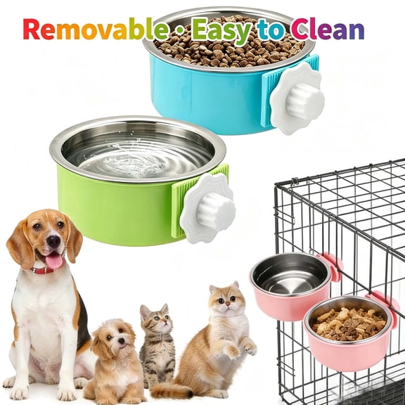 Stainless Steel Dog Bowls, Dog Crate Water Bowl No Spill, Hanging Dogs Kennel Water and Food Bowls for Crate Cage,Metal Feeder Dish Coop Cup for Small Medium and Large Pet _ Green
