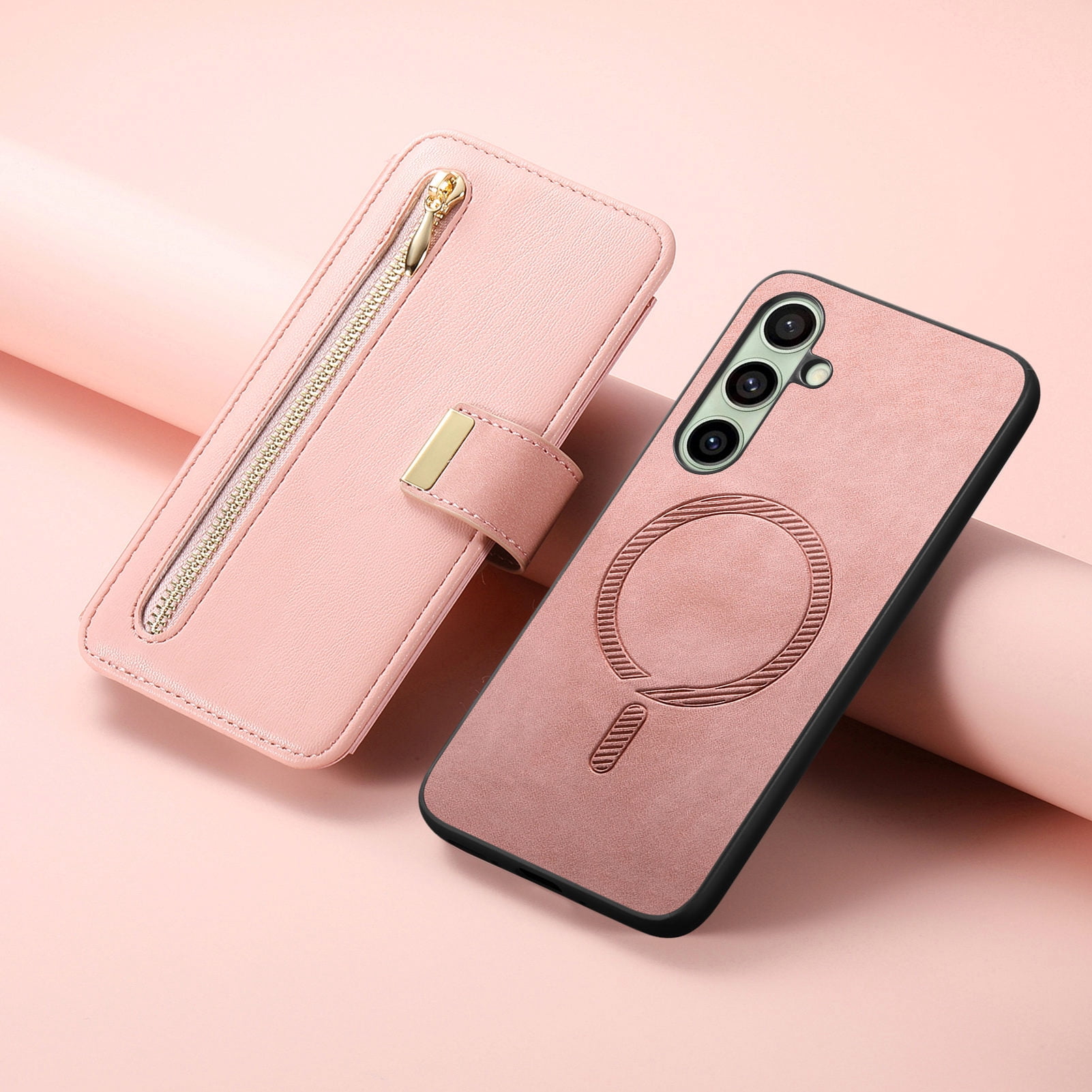 TECH CIRCLE for Motorola Moto G 5G (2024) Phone Case 6.6", Magnetic Back Cover with Removable Flip Wallet Case, with Card Slots/Pocket/Ring Holder Grip, Compatible with MagSafe, PU Leather Case, Pink