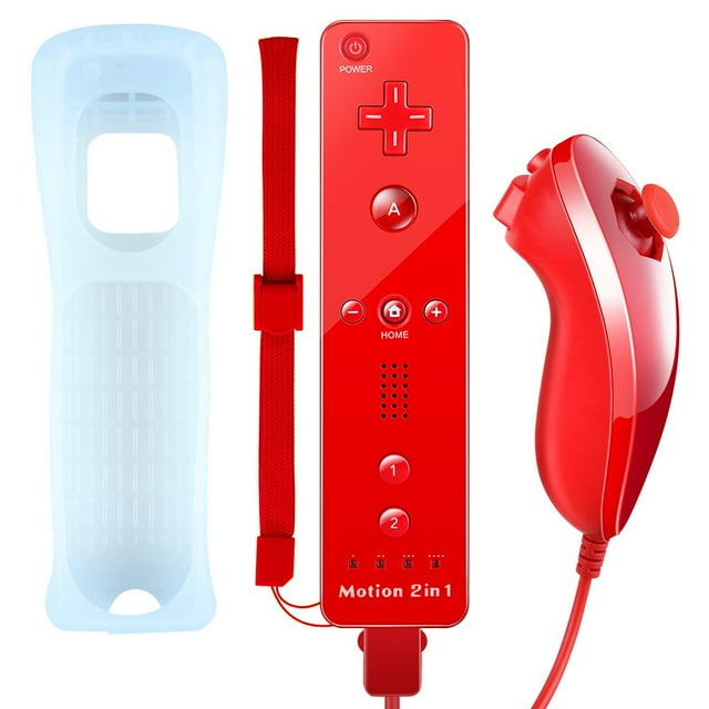 Wii Controller Motion Plus with Wii Nunchuk Wii Remote and Wii Nunchuck Wii Remote Control for Wii / Wii U with silicone wrist strap Motion Plus NK03 (Third Party Product) - Red